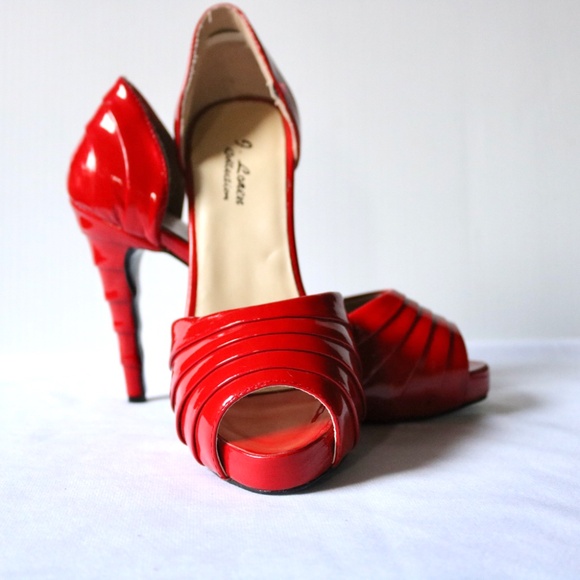 J. Loren Collection Red Patent Leather Peep Toe 4" Heels Women's 8 Retro Unique - Picture 10 of 14